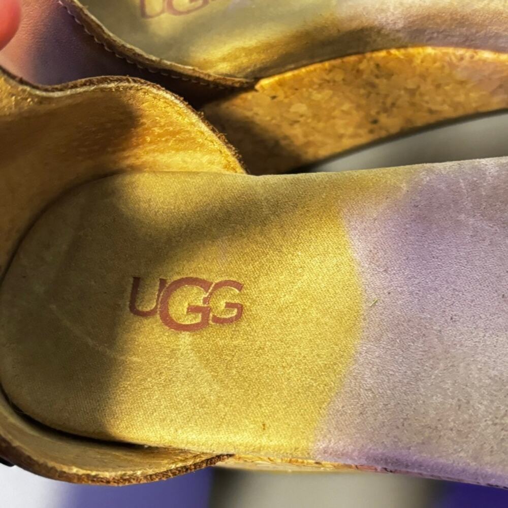 UGG Zoe II Brown Leather Cork Wedge Sandals Womens 7.5 Ankle Strap Zip Back Boho - Picture 5 of 9